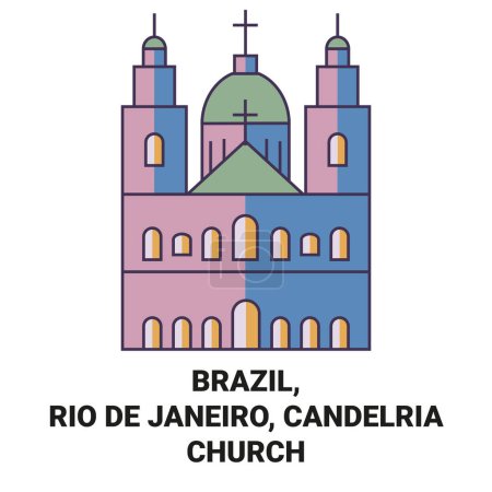 Ilustración de Brasil, Río de Janeiro, Candelria Iglesia viaje hito línea vector ilustración - Imagen libre de derechos