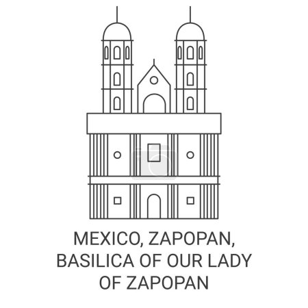 Ilustración de México, Zapopan, Basílica de Nuestra Señora de Zapopan recorrido hito línea vector ilustración - Imagen libre de derechos