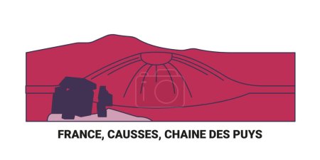 Illustration for France, Causses, Chaine Des Puys travel landmark line vector illustration - Royalty Free Image