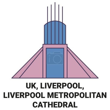 Ilustración de Inglaterra, Liverpool, Liverpool Catedral Metropolitana de viaje hito línea vector ilustración - Imagen libre de derechos