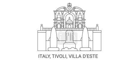 Ilustración de Italia, Tivoli, Villa Deste, ilustración de vector de línea hito de viaje - Imagen libre de derechos