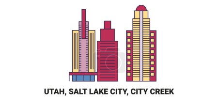 Ilustración de Estados Unidos, Utah, Salt Lake City, City Creek, ilustración de vector de línea de referencia de viaje - Imagen libre de derechos