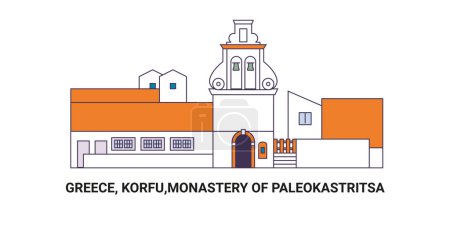 Illustration for Greece, Korfu,Monastery Of Paleokastritsa, travel landmark line vector illustration - Royalty Free Image