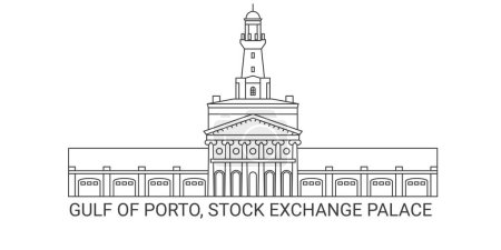 Illustration for France, Gulf Of Porto, Stock Exchange Palace, travel landmark line vector illustration - Royalty Free Image