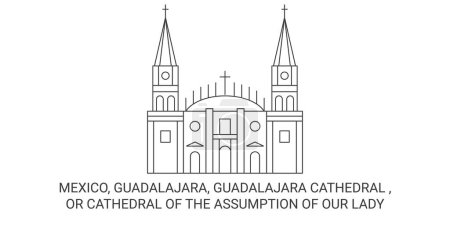 Ilustración de México, Guadalajara, Guadalajara Catedral de viaje hito línea vector ilustración - Imagen libre de derechos