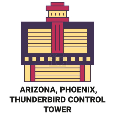 Ilustración de Estados Unidos, Arizona, Phoenix, Thunderbird Torre de Control de viaje hito línea vector ilustración - Imagen libre de derechos