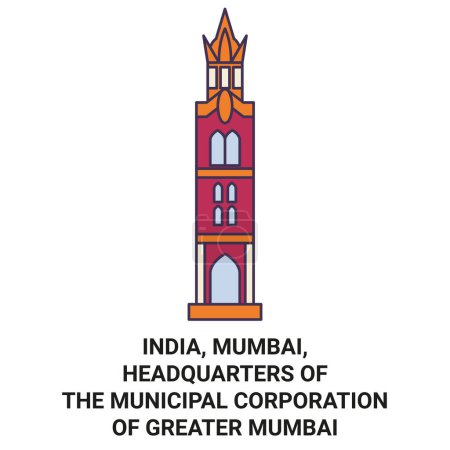 Ilustración de India, Mumbai, sede de la Corporación Municipal de Gran Mumbai recorrido hito línea vector ilustración - Imagen libre de derechos