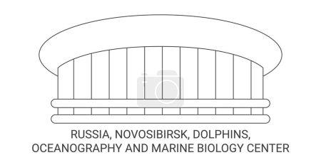 Téléchargez les illustrations : Russie, Novossibirsk, Dauphins, Océanographie Et Biologie Marine Centre Voyage illustration vectorielle ligne repère - en licence libre de droit