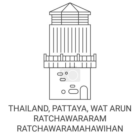 Ilustración de Tailandia, Pattaya, Wat Arun Ratchawararam Ratchawaramahawihan viaje hito línea vector ilustración - Imagen libre de derechos