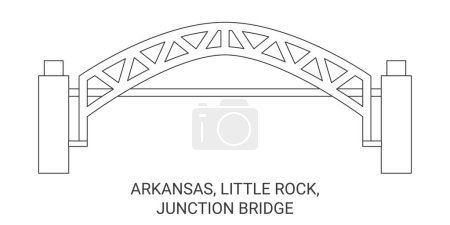 Téléchargez les illustrations : États-Unis, Arkansas, Little Rock, Junction Bridge illustration vectorielle de ligne de repère de voyage - en licence libre de droit