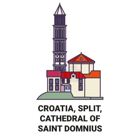 Téléchargez les illustrations : Croatie, Split, Cathédrale de Saint Domnius illustration vectorielle de ligne de voyage - en licence libre de droit