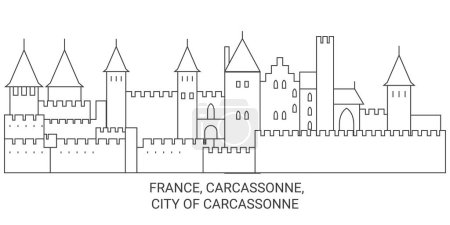 Téléchargez les illustrations : France, Carcassonne, ville de Carcassonne illustration vectorielle de ligne de voyage historique - en licence libre de droit