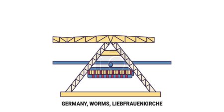 Illustration for Germany, Worms, Liebfrauenkirche travel landmark line vector illustration - Royalty Free Image