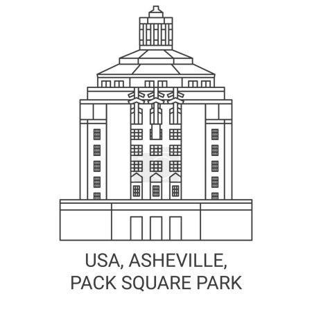 Ilustración de EE.UU., Asheville, Pack Square Park recorrido hito línea vector ilustración - Imagen libre de derechos