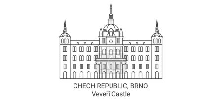 Téléchargez les illustrations : République Tchèque, Brno, Château de Veveri illustration vectorielle de ligne de voyage - en licence libre de droit