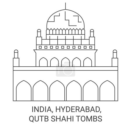 Illustration for India, Hyderabad, Qutb Shahi Tombs travel landmark line vector illustration - Royalty Free Image