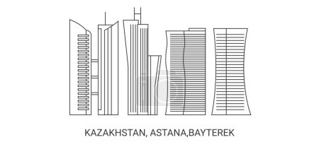Illustration for Kazakhstan, Astana,Bayterek, travel landmark line vector illustration - Royalty Free Image