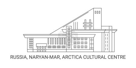 Téléchargez les illustrations : Russie, Naryanmar, Arctica Cultural Centre, illustration vectorielle de ligne de repère de voyage - en licence libre de droit