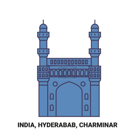 Ilustración de India, Hyderabab, Charminar viaje hito línea vector ilustración - Imagen libre de derechos