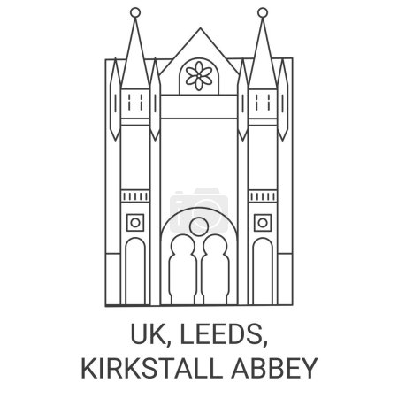 Téléchargez les illustrations : Angleterre, Leeds, Kirkstall Abbaye Voyage illustration vectorielle ligne historique - en licence libre de droit