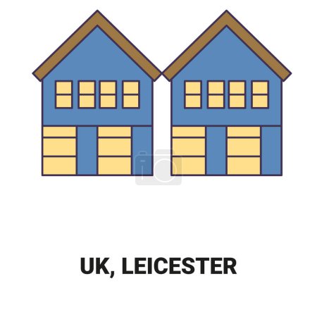 Téléchargez les illustrations : Angleterre, Leicester voyages point de repère illustration vectorielle ligne - en licence libre de droit