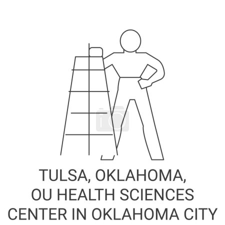 Téléchargez les illustrations : États-Unis, Tulsa, Oklahoma, Ou Health Sciences Center Illustration vectorielle de ligne de repère de voyage d'Oklahoma City - en licence libre de droit