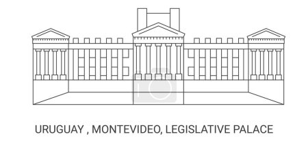 Uruguay, Montevideo, Gesetzgebungspalast, Reise-Meilenstein Linienvektorillustration