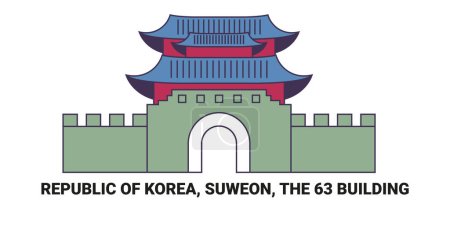 Téléchargez les illustrations : République de Corée, Suweon, The Building, illustration vectorielle de ligne de repère de voyage - en licence libre de droit