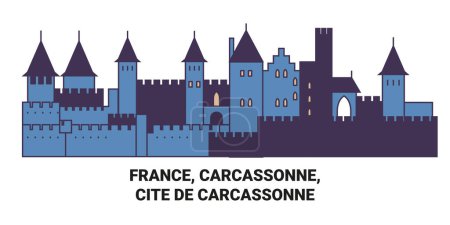 Téléchargez les illustrations : France, Carcassonne, Cité De Carcassonne illustration vectorielle de ligne historique de voyage - en licence libre de droit