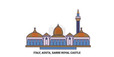 Ilustración de Italia, Aosta, Sarre Castillo Real recorrido hito línea vector ilustración - Imagen libre de derechos