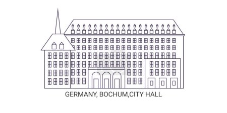Téléchargez les illustrations : Allemagne, Bochum, Hôtel de ville, illustration vectorielle de ligne de repère de voyage - en licence libre de droit