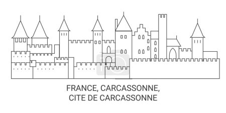 Illustration for France, Carcassonne, Cite De Carcassonne travel landmark line vector illustration - Royalty Free Image