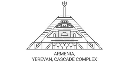 Téléchargez les illustrations : Arménie, Erevan, Cascade Illustration vectorielle de ligne de voyage du complexe - en licence libre de droit