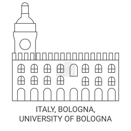 Téléchargez les illustrations : Italie, Bologne, Université de Bologne illustration vectorielle de ligne de voyage historique - en licence libre de droit