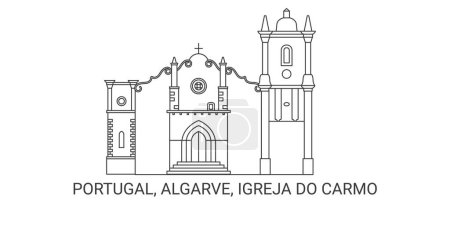 Ilustración de Portugal, Algarve, Igreja Do Carmo, ilustración del vector de línea de referencia de viaje - Imagen libre de derechos