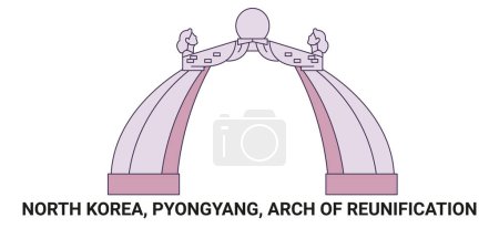 Illustration for North Korea, Pyongyang, Arch Of Reunification, travel landmark line vector illustration - Royalty Free Image