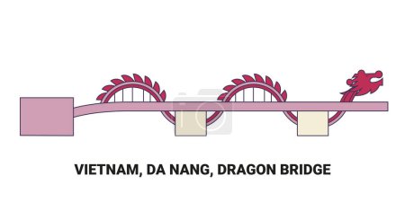 Illustration for Vietnam, Da Nang, Dragon Bridge, travel landmark line vector illustration - Royalty Free Image