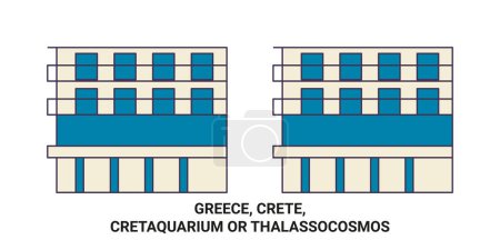 Illustration for Greece, Crete, Cretaquarium Or Thalassocosmos travel landmark line vector illustration - Royalty Free Image