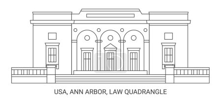 Illustration for Usa, Ann Arbor, Law Quadrangle, travel landmark line vector illustration - Royalty Free Image