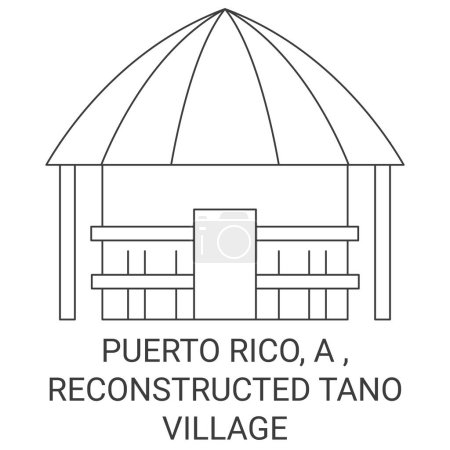 Ilustración de Puerto Rico, ilustración del vector de línea de viaje reconstruido Tano Village - Imagen libre de derechos