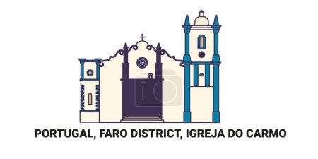 Illustration for Portugal, Faro District, Igreja Do Carmo, travel landmark line vector illustration - Royalty Free Image