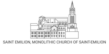 Illustration for France, Saint Emilion, Monolithic Church travel landmark line vector illustration - Royalty Free Image