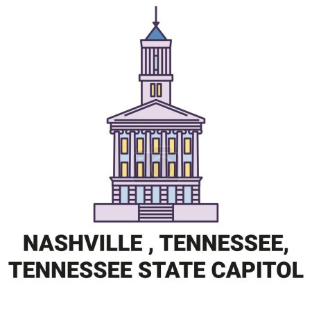 Illustration for United States, Nashville , Tennessee, Tennessee State Capitol travel landmark line vector illustration - Royalty Free Image