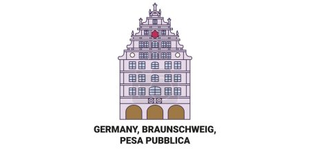 Téléchargez les illustrations : Allemagne, Braunschweig, Pesa Illustration vectorielle de ligne historique de voyage Pubblica - en licence libre de droit