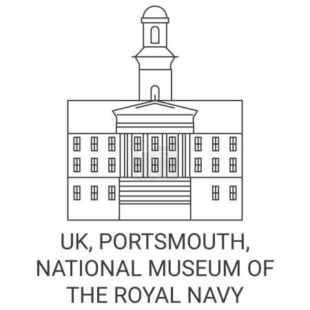 Téléchargez les illustrations : Angleterre, Portsmouth, Musée national de la Marine royale illustration vectorielle de ligne de voyage - en licence libre de droit