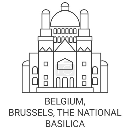 Téléchargez les illustrations : Belgique, Bruxelles, La basilique nationale illustration vectorielle de ligne de voyage - en licence libre de droit