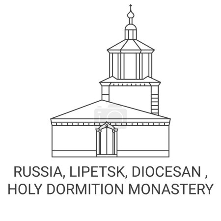 Téléchargez les illustrations : Russie, Lipetsk, Diocésain, Sainte Dormition Monastère Voyage illustration vectorielle ligne historique - en licence libre de droit