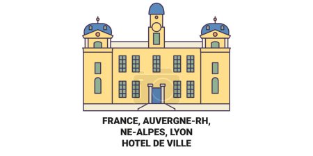 Ilustración de Francia, Auvergnerh, Nealpes, Lyonhtel De Ville recorrido hito línea vector ilustración - Imagen libre de derechos