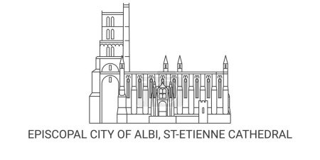 Ilustración de Francia, Ciudad Episcopal de Albi, Catedral de Stetienne, ilustración de vectores de línea de referencia de viaje - Imagen libre de derechos