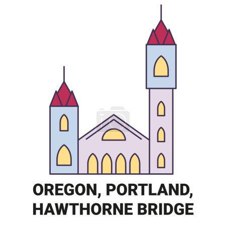Ilustración de Estados Unidos, Oregón, Portland, Hawthorne Bridge recorrido hito línea vector ilustración - Imagen libre de derechos